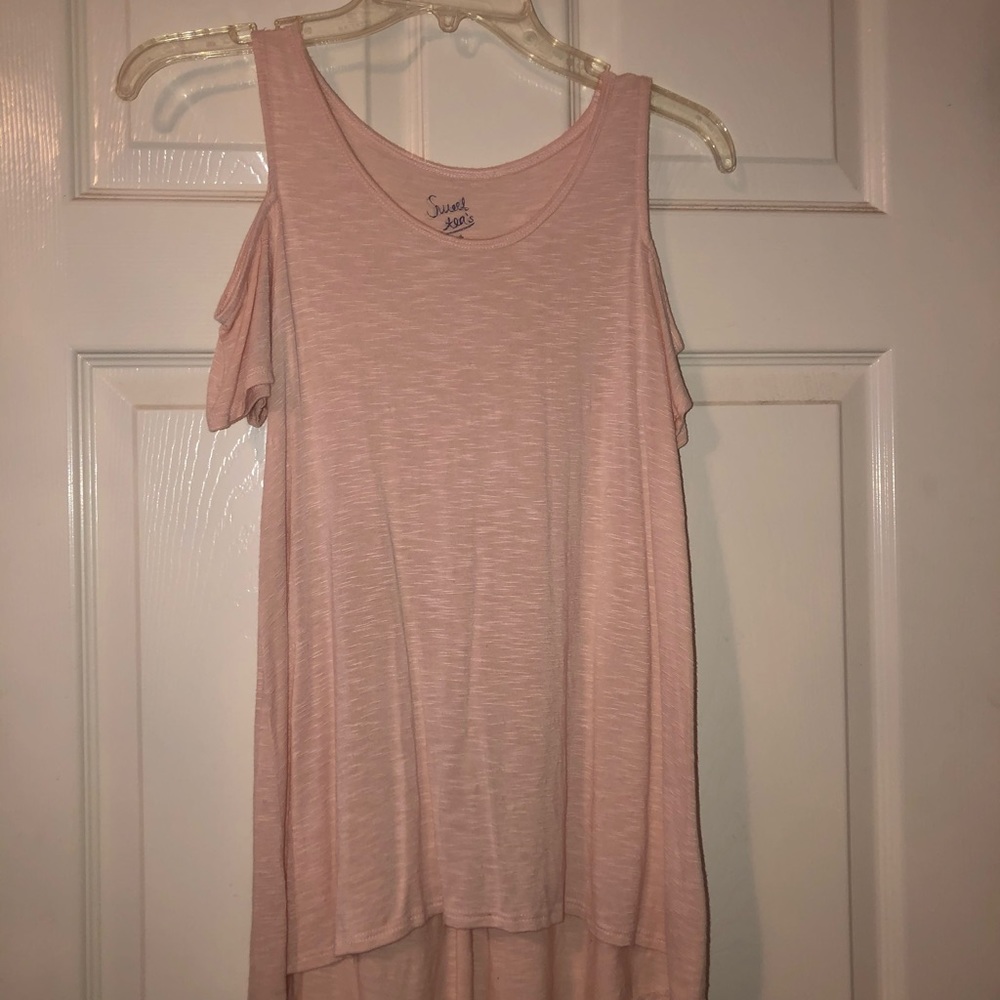 Light pink off the shoulder shirt